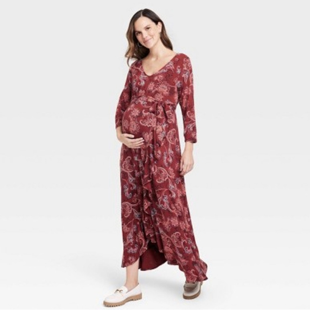 Isabel by Ingrid & Isabel Burgundy Floral V Neck Stretchy Belted MaxiDre…
